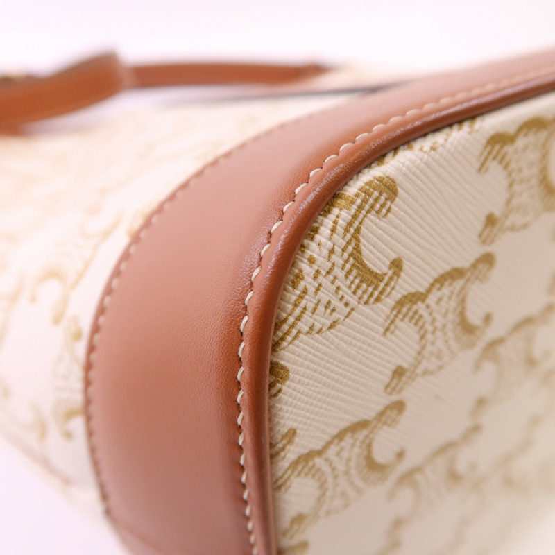 CELINE 塗層帆布Triomphe Small Bucket Bag金扣肩背袋-12
