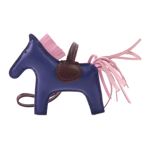 HERMES Milo皮革Rodeo PM掛飾Bleu Navy/Mauve Sylvestre