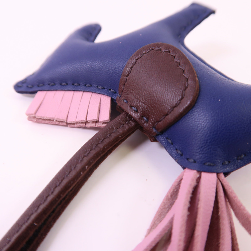 HERMES Milo皮革Rodeo PM掛飾Bleu Navy/Mauve Sylvestre-3