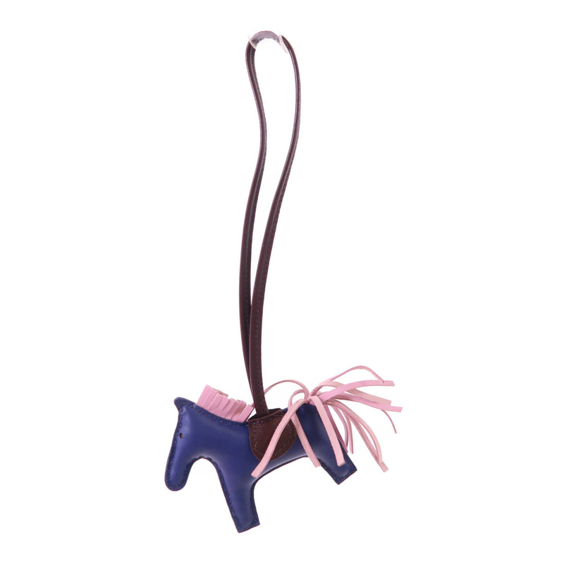 HERMES Milo皮革Rodeo PM掛飾Bleu Navy/Mauve Sylvestre-5