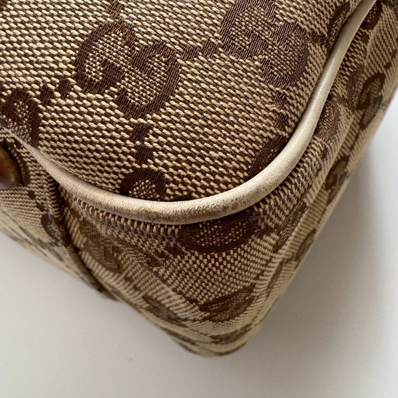 GUCCI 咖色緹花米白邊超大容量 肩背包 購物包-3