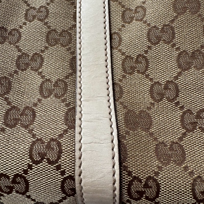 GUCCI 咖色緹花米白邊超大容量 肩背包 購物包-7