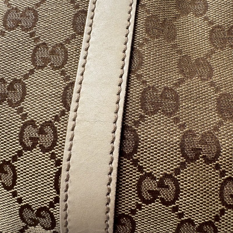 GUCCI 咖色緹花米白邊超大容量 肩背包 購物包-8