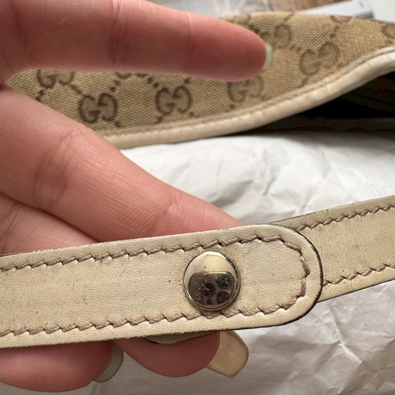 GUCCI 咖色緹花米白邊超大容量 肩背包 購物包-13