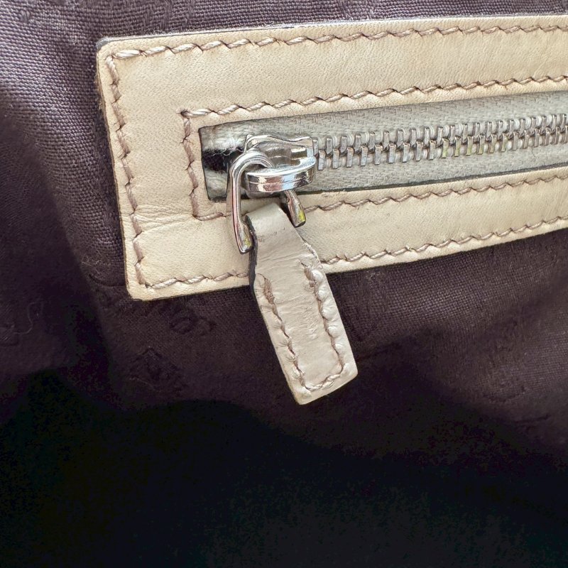 GUCCI 咖色緹花米白邊超大容量 肩背包 購物包-16