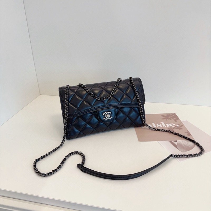 【98新🆕】Chanel 黑銀 CF季節款 菱格 鏈條⛓️單肩 斜挎包-0