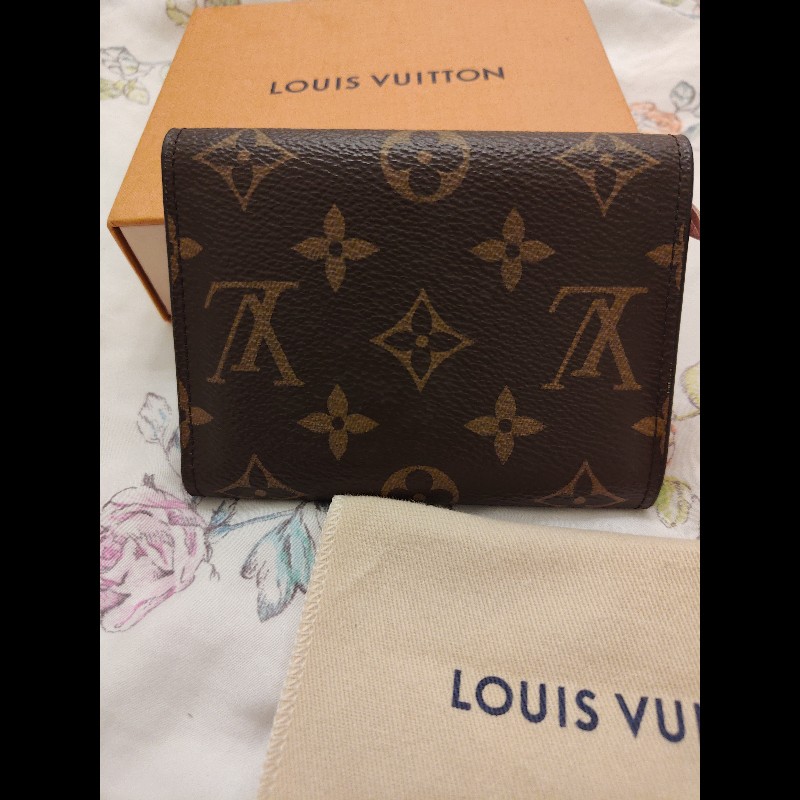 LOUIS VUITTON老花 三折短夾內皮革粉紅色(二手)-1