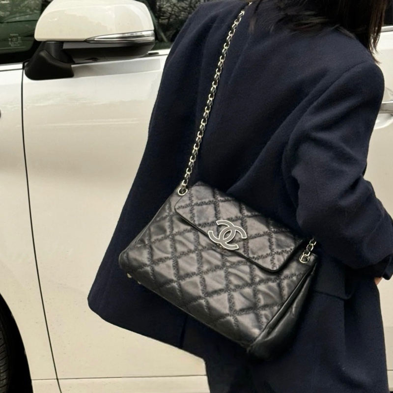 ✨Chanel 黑銀機場包 郵差包 精美雙線外縫 98🆕-0