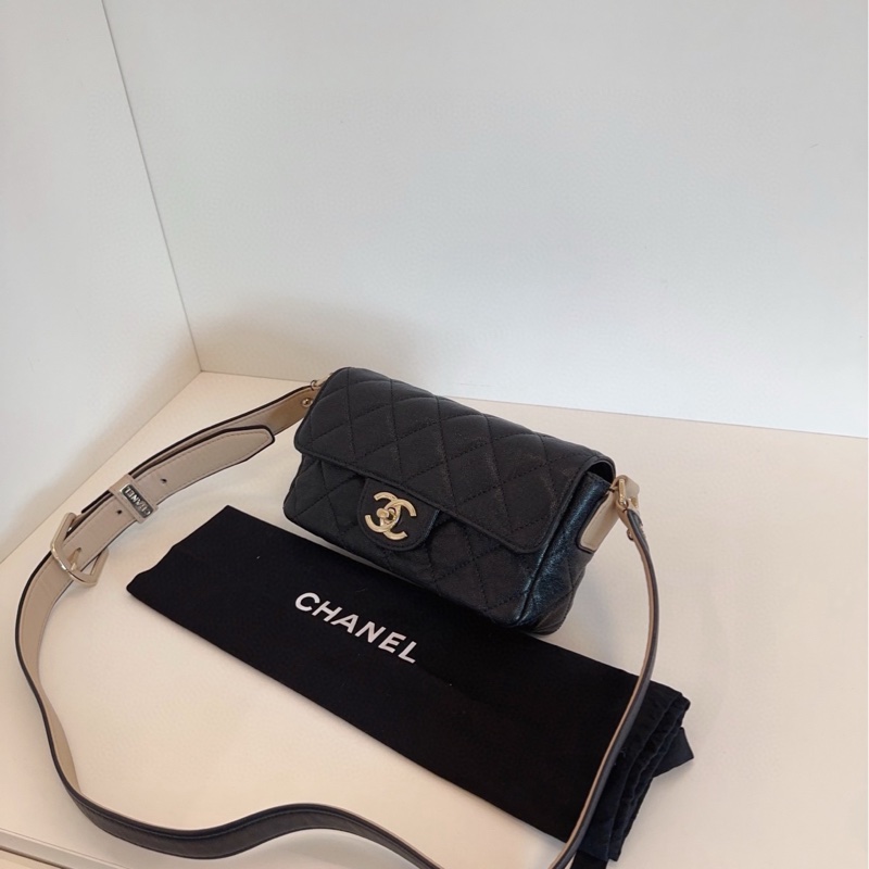 ✨ Chanel 限量款 黑金荔枝皮 CF 大mini 99🆕 休閒雙色肩帶 可調整長度-6