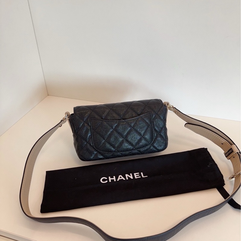 ✨ Chanel 限量款 黑金荔枝皮 CF 大mini 99🆕 休閒雙色肩帶 可調整長度-7