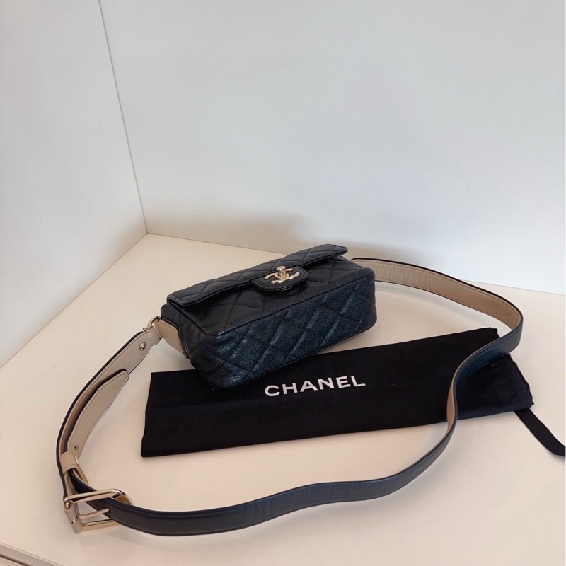 ✨ Chanel 限量款 黑金荔枝皮 CF 大mini 99🆕 休閒雙色肩帶 可調整長度-8
