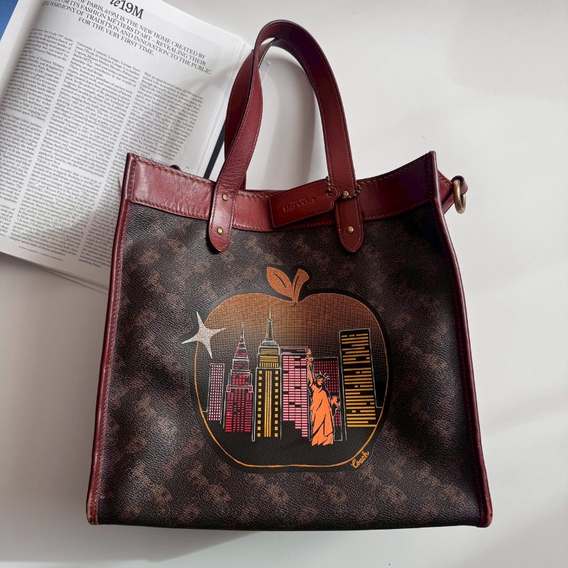 COACH 咖啡色金蘋果自由女神手提兩用包-0