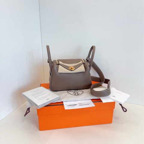 【98新全套🆕】Hermes mini Lindy大象灰金扣🐘Z刻 手提單肩斜挎包