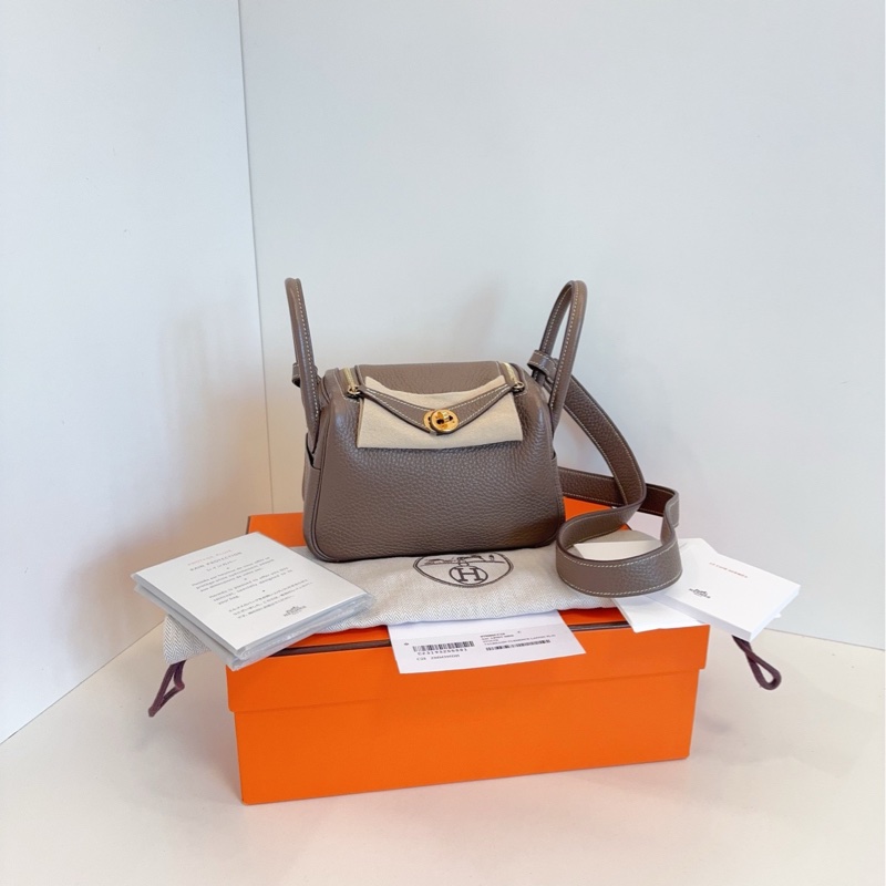 【98新全套🆕】Hermes mini Lindy大象灰金扣🐘Z刻 手提單肩斜挎包-0