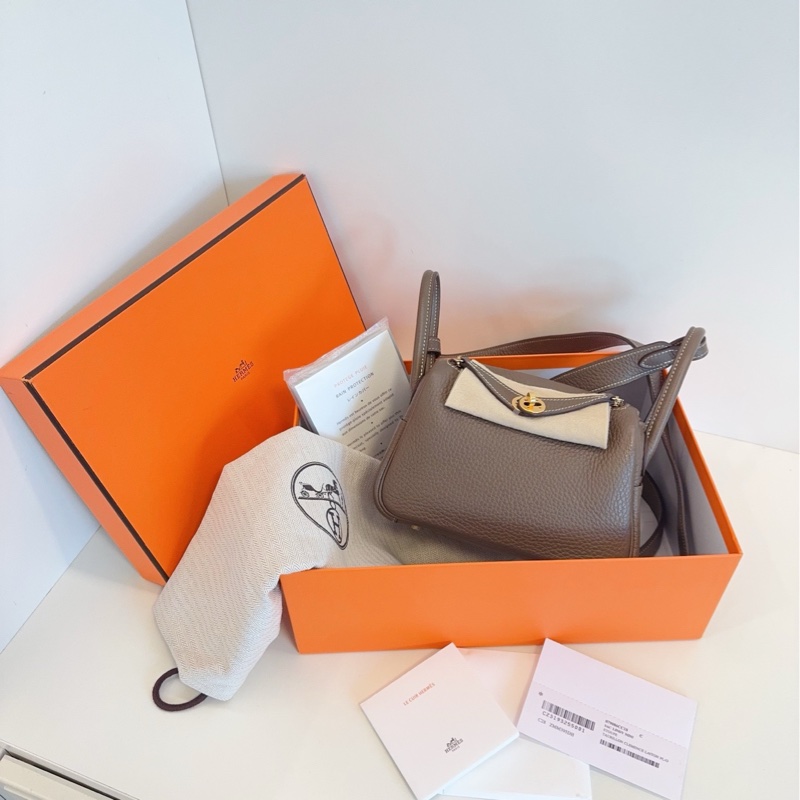 【98新全套🆕】Hermes mini Lindy大象灰金扣🐘Z刻 手提單肩斜挎包-7