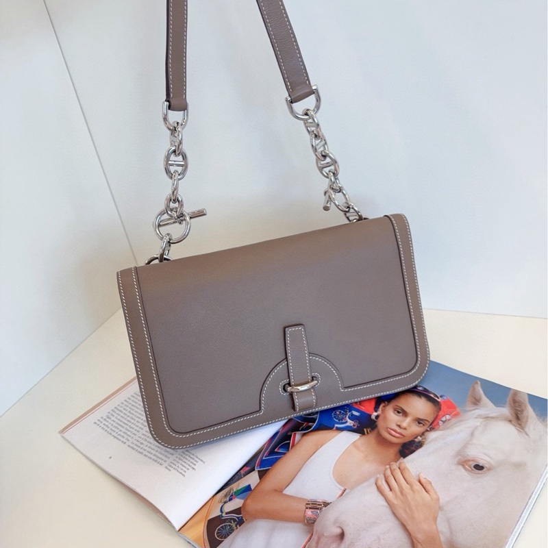 【保存品99新🆕】Hermes Sac Chaine D’Ancre稀有小眾✨豬鼻子鏈條腋下信封包 保值皮色大象灰銀扣 swift皮 單肩包-3