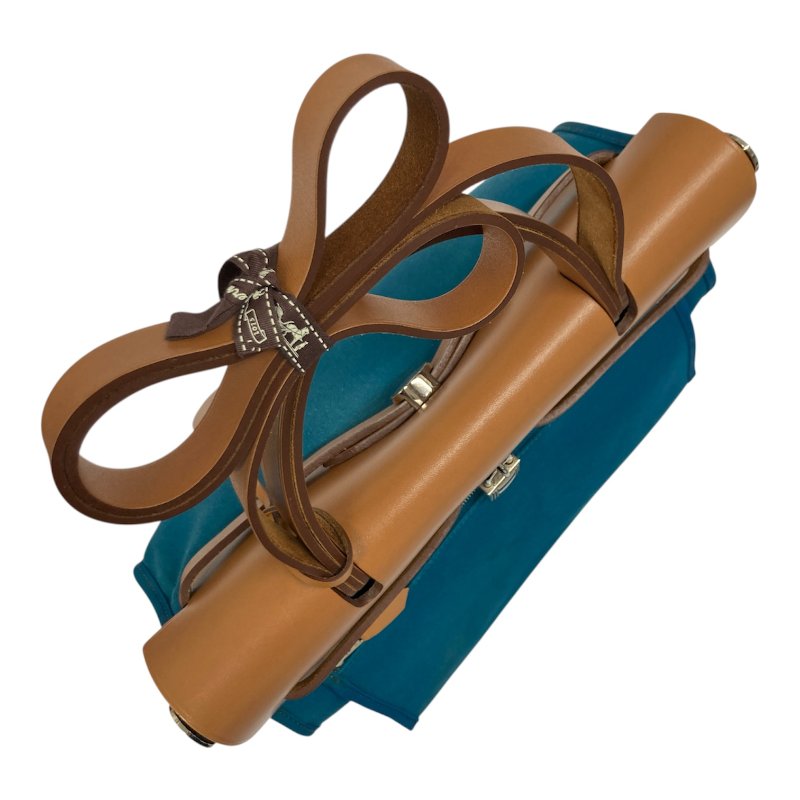 HERMES 愛馬仕 HERBAG31 外縫 ☐R刻 帆布 肩背包 藍綠色-5