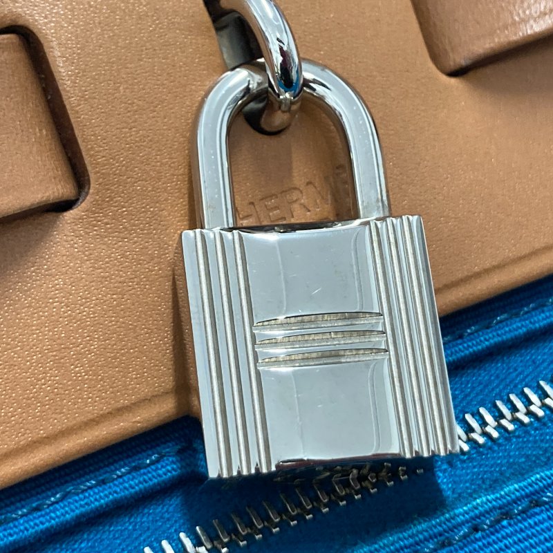 HERMES 愛馬仕 HERBAG31 外縫 ☐R刻 帆布 肩背包 藍綠色-13