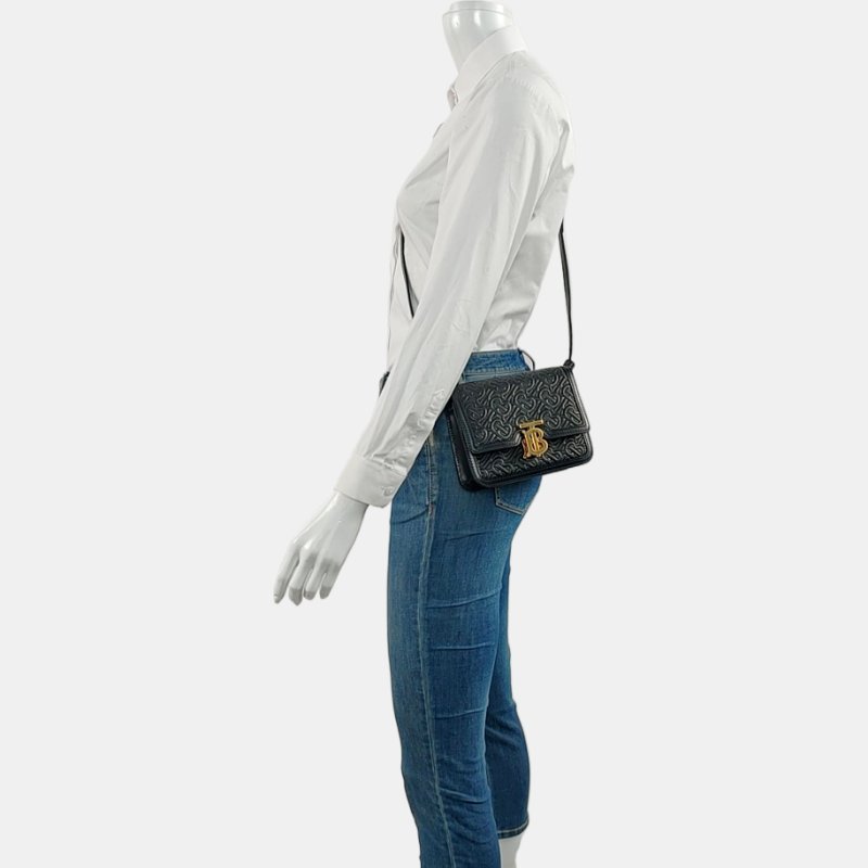 BURBERRYTB迷你黑色牛皮TB單肩包斜挎包金色五金可拆卸肩帶-1