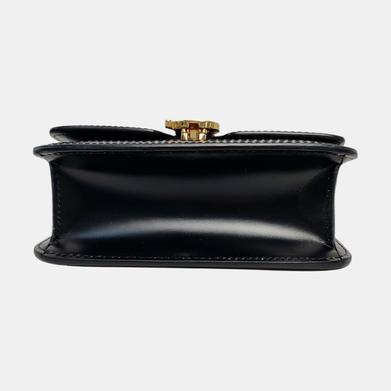 BURBERRYTB迷你黑色牛皮TB單肩包斜挎包金色五金可拆卸肩帶-5