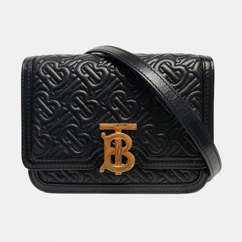 BURBERRYTB迷你黑色牛皮TB單肩包斜挎包金色五金可拆卸肩帶-7