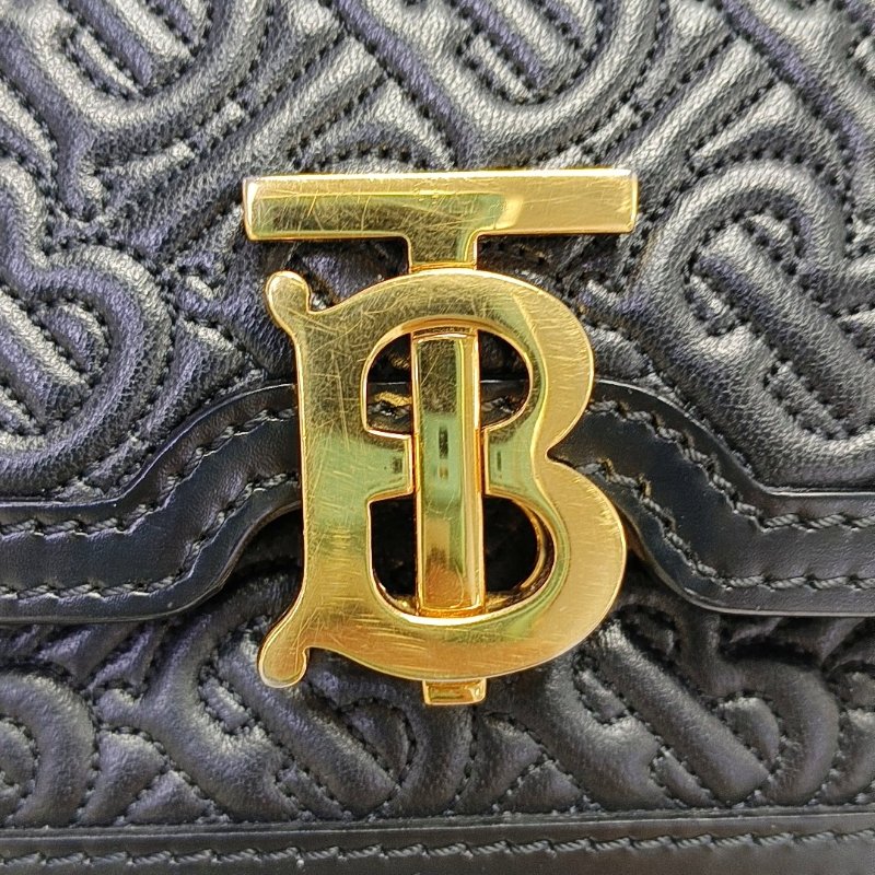 BURBERRYTB迷你黑色牛皮TB單肩包斜挎包金色五金可拆卸肩帶-8