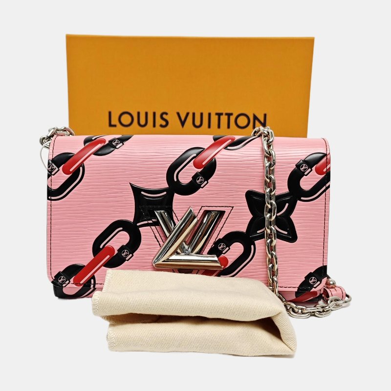 LOUIS VUITTON TWIST粉色EPI牛皮印花單肩包斜挎包銀色五金-7
