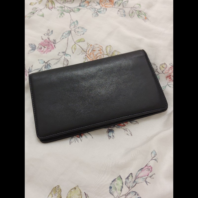 CHANEL 黑浮雕羊皮對開長夾(二手)-8