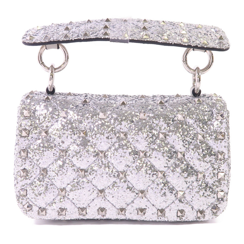 Valentino 皮革/亮片Mini Rockstud銀扣手挽肩背兩用袋-1