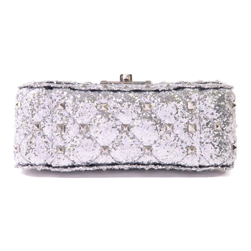 Valentino 皮革/亮片Mini Rockstud銀扣手挽肩背兩用袋-3
