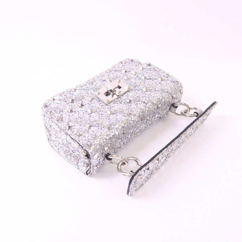 Valentino 皮革/亮片Mini Rockstud銀扣手挽肩背兩用袋-6