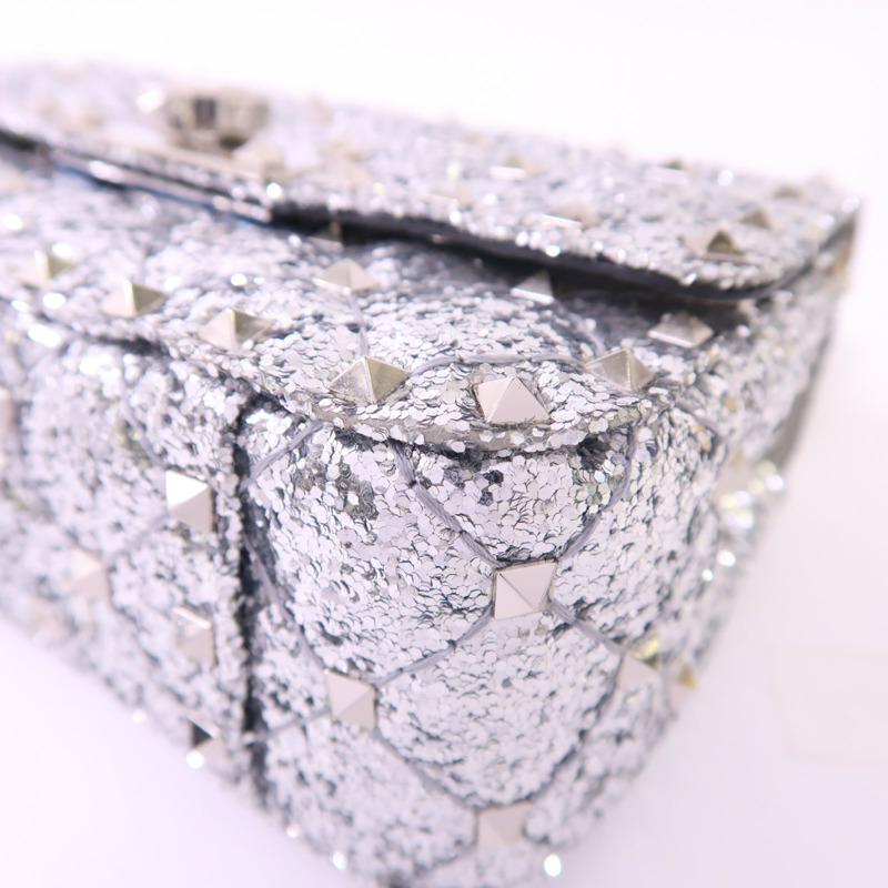 Valentino 皮革/亮片Mini Rockstud銀扣手挽肩背兩用袋-10