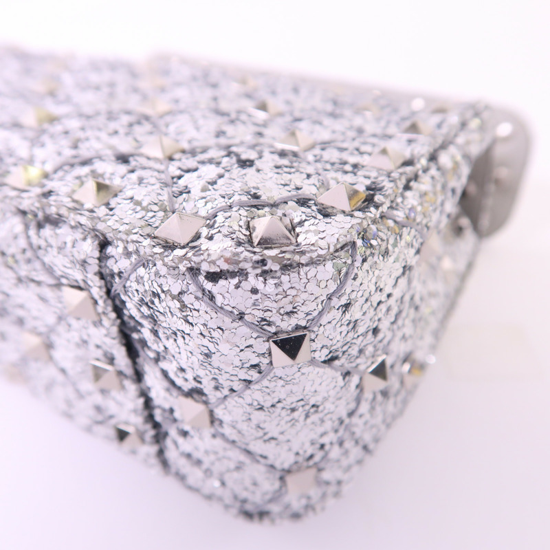 Valentino 皮革/亮片Mini Rockstud銀扣手挽肩背兩用袋-12