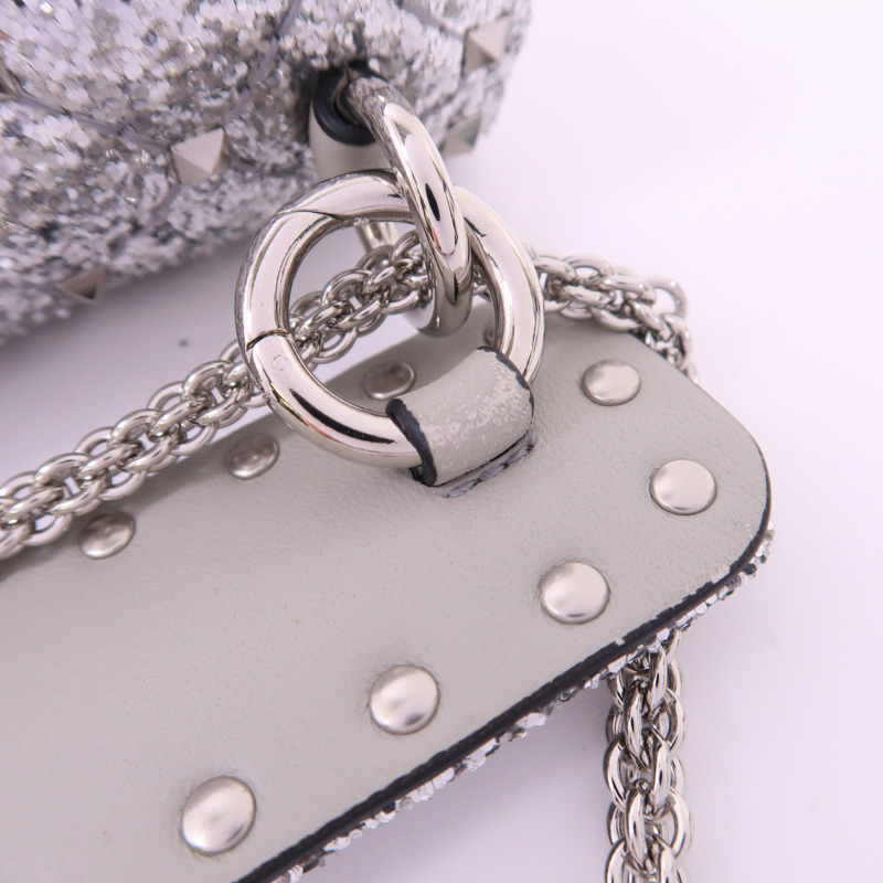 Valentino 皮革/亮片Mini Rockstud銀扣手挽肩背兩用袋-16