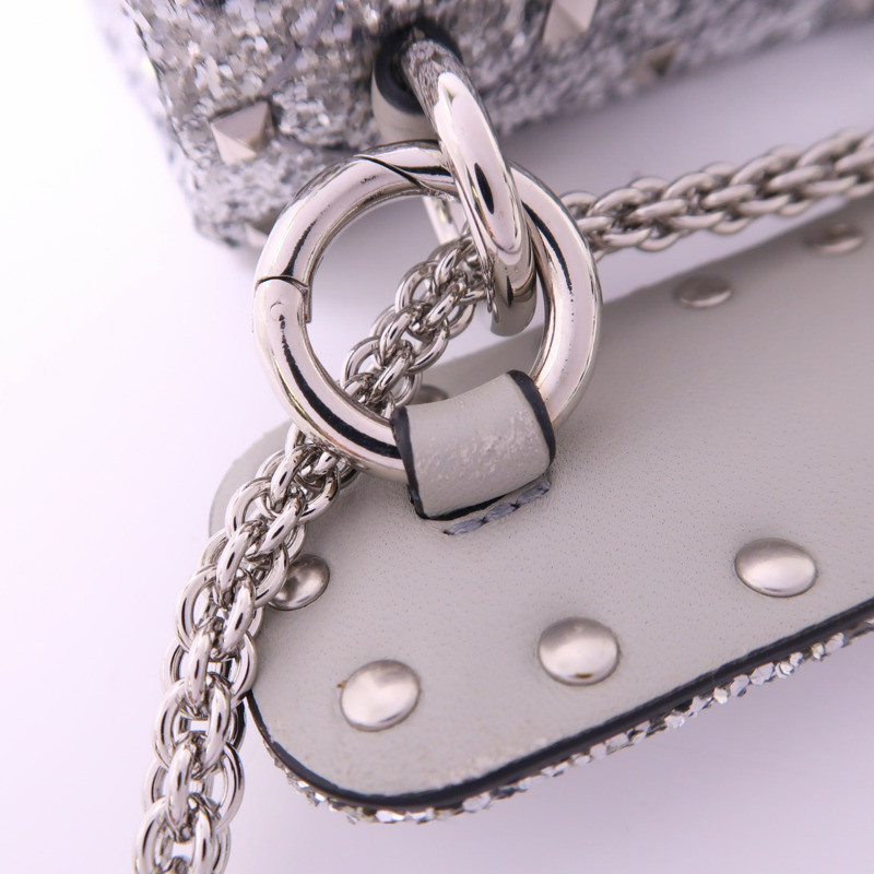 Valentino 皮革/亮片Mini Rockstud銀扣手挽肩背兩用袋-17