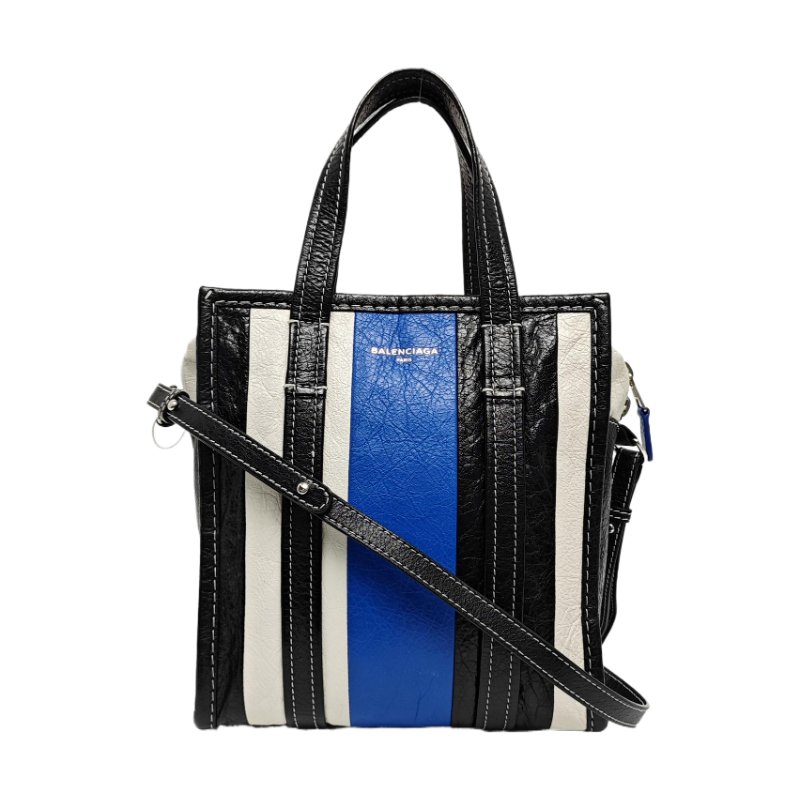 BALENCIAGA Bazar XS黑色羊皮單肩包斜挎包手提包銀色五金可拆卸肩帶-0