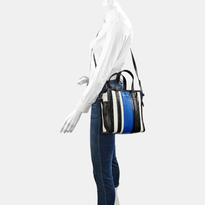 BALENCIAGA Bazar XS黑色羊皮單肩包斜挎包手提包銀色五金可拆卸肩帶-1