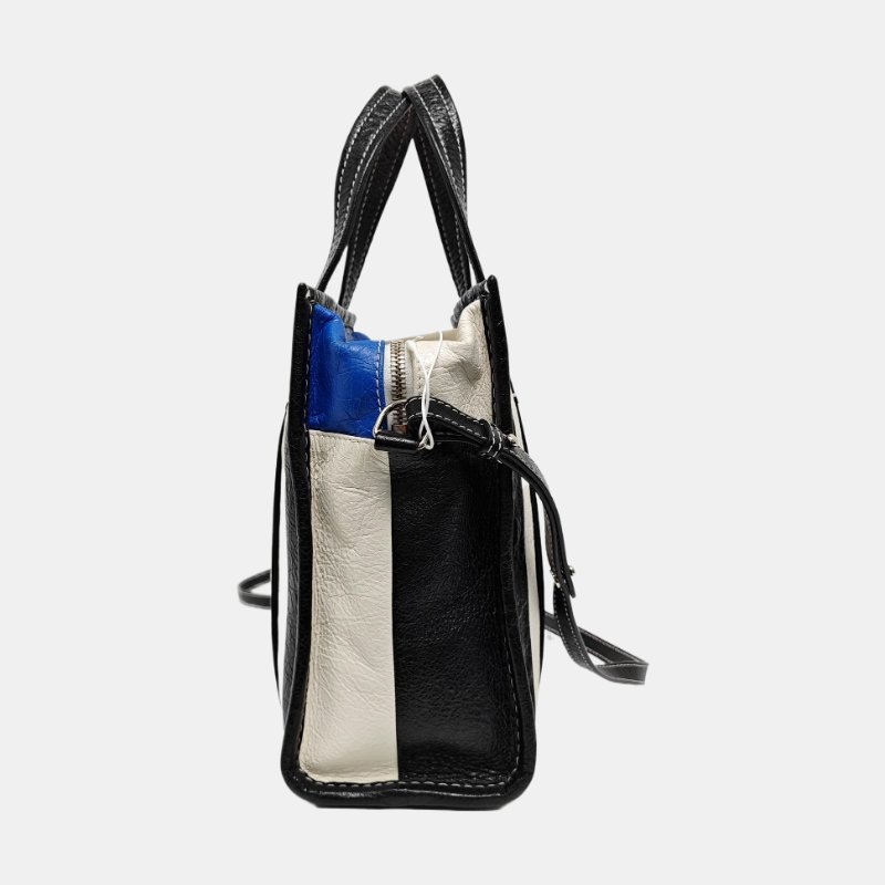 BALENCIAGA Bazar XS黑色羊皮單肩包斜挎包手提包銀色五金可拆卸肩帶-3