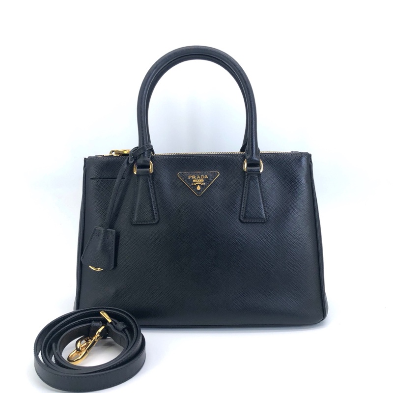 Parda普拉達 Galleria殺手 黑色皮革手提單肩包小號殺手包。-0