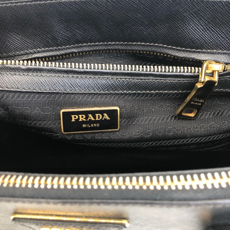 Parda普拉達 Galleria殺手 黑色皮革手提單肩包小號殺手包。-6