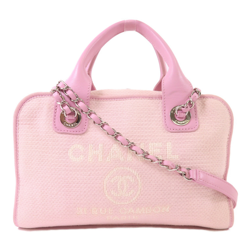 CHANEL 帆布Deauville Bowling Bag銀扣手挽肩背兩用袋-0
