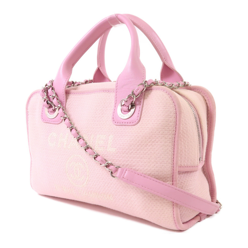 CHANEL 帆布Deauville Bowling Bag銀扣手挽肩背兩用袋-2