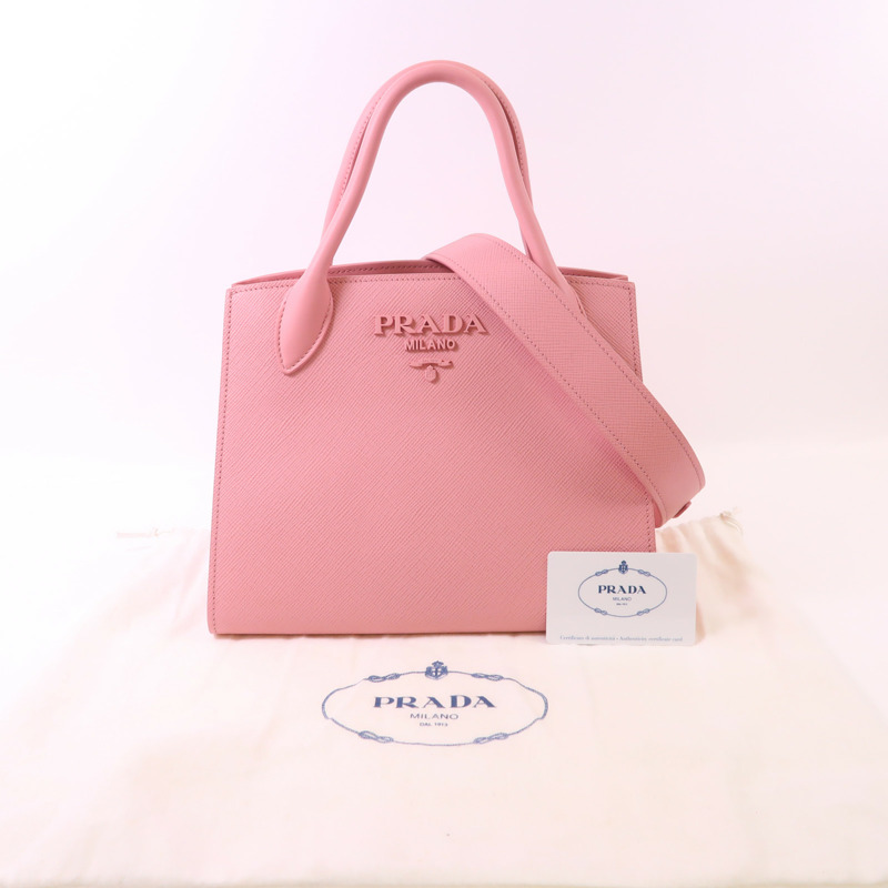 PRADA 牛皮皮革Monochrome金扣手挽肩背兩用袋-9