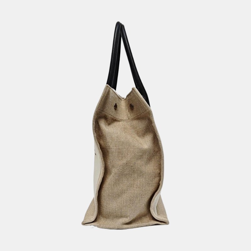 YSL RIVE GAUCHE米色帆布印花手提包銀色五金-2