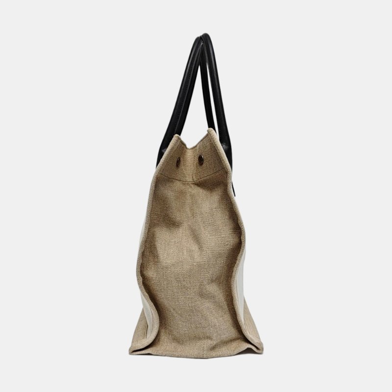 YSL RIVE GAUCHE米色帆布印花手提包銀色五金-3