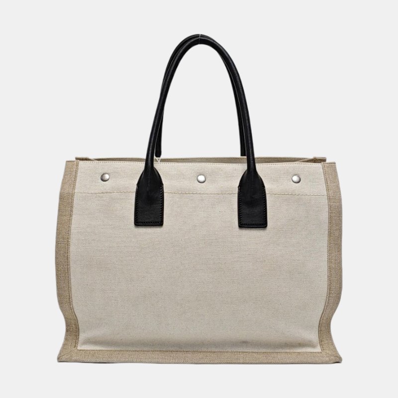 YSL RIVE GAUCHE米色帆布印花手提包銀色五金-4