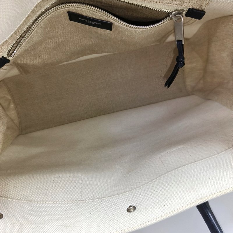 YSL RIVE GAUCHE米色帆布印花手提包銀色五金-6