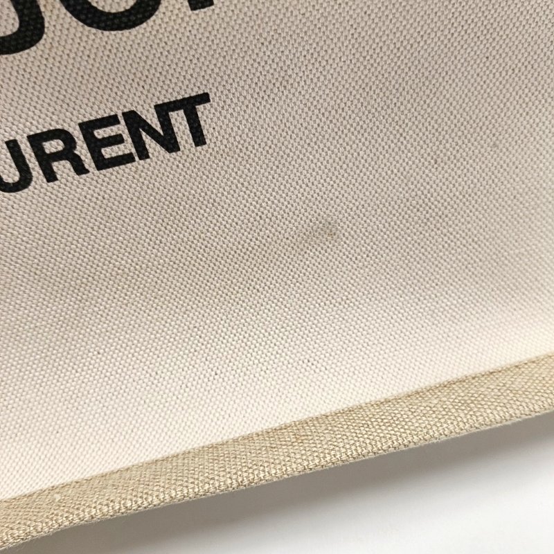 YSL RIVE GAUCHE米色帆布印花手提包銀色五金-8