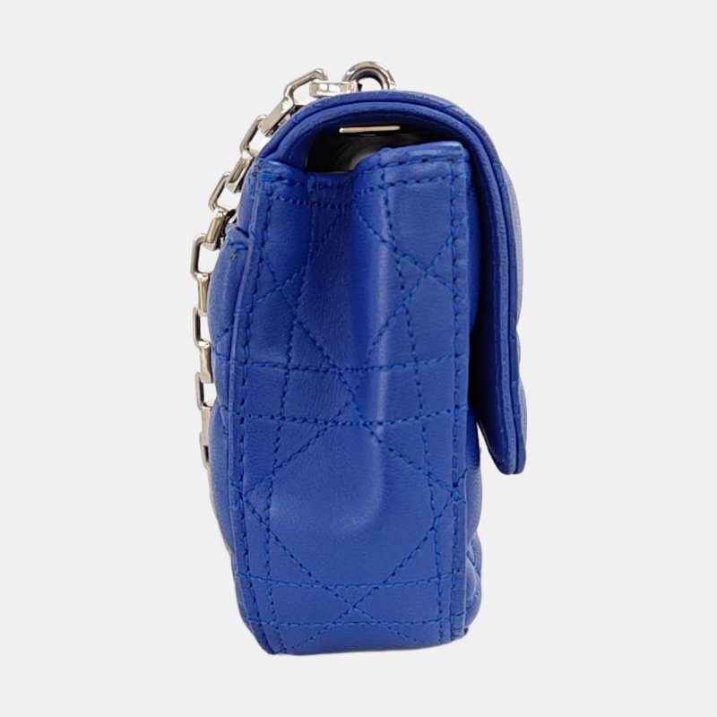 DIOR Miss Dior深藍色牛皮藤格紋絎縫斜挎包單肩包銀色五金-3