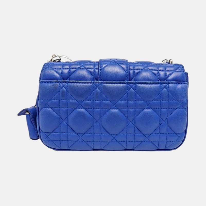 DIOR Miss Dior深藍色牛皮藤格紋絎縫斜挎包單肩包銀色五金-4